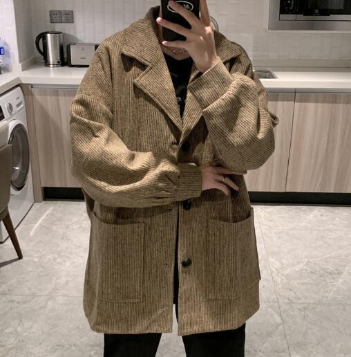Jaqueta masculina casual com mistura de algodão, casaco estilo acadêmico, manga comprida, solta, quente, cor sólida, nova, WA07