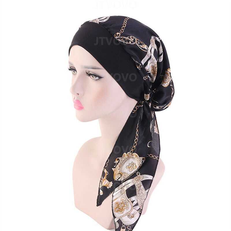 Lenço muçulmano para mulheres, faixa elástica, gorro sedoso, turbantes femininos, bonés hijab, chapéu islâmico