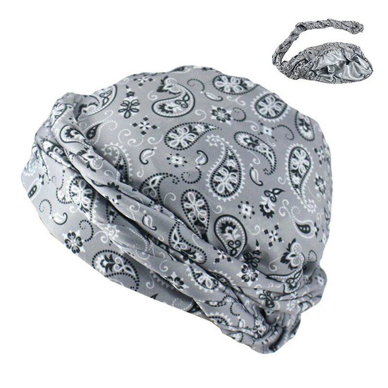 Bohe Style Paisley Print Turban Head Wrap for Men Satin Lining Stretchy Bandana Durag Men's Hip Hop Headband Biker Headscarf