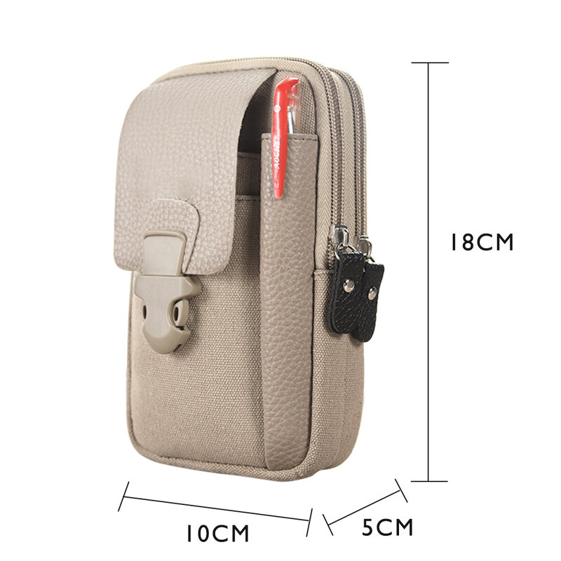 Mens Phone Holster Bag Travel Waist Pouches Men Canvas Small Outdoor Sport Belt Bag Multi-zipper Bum Bag Mini Fanny Purse