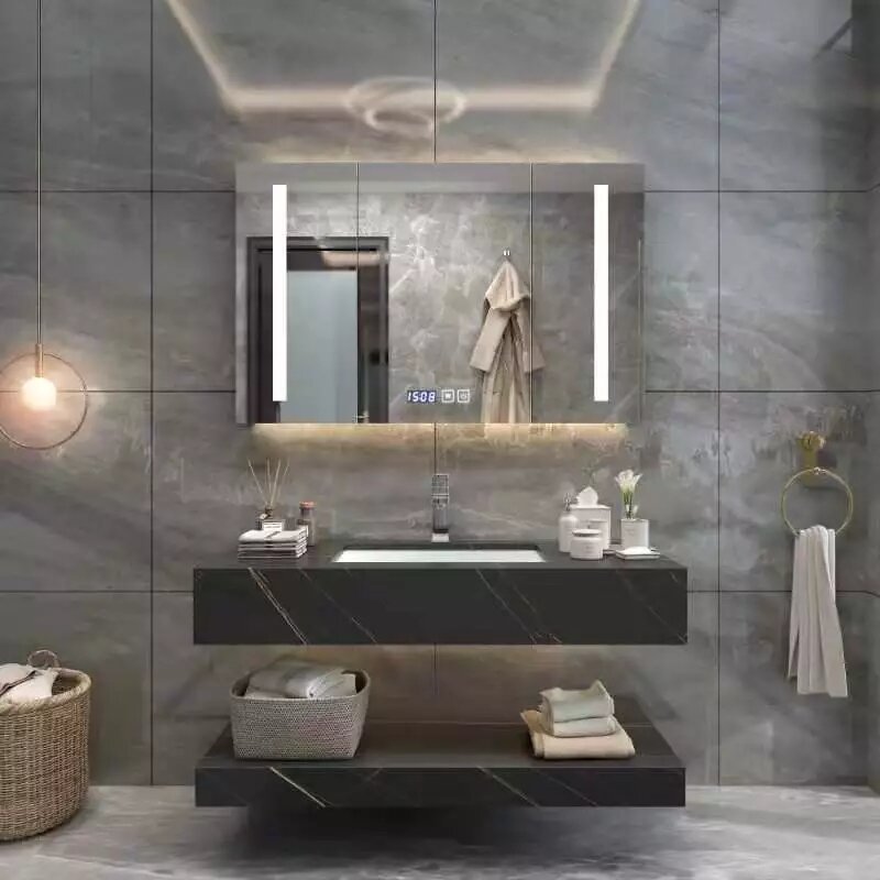 Wastafel ganda disesuaikan ukuran dinding gantung kamar mandi Modern mengambang Vanity atas wastafel bak cuci disinter batu marmer wastafel