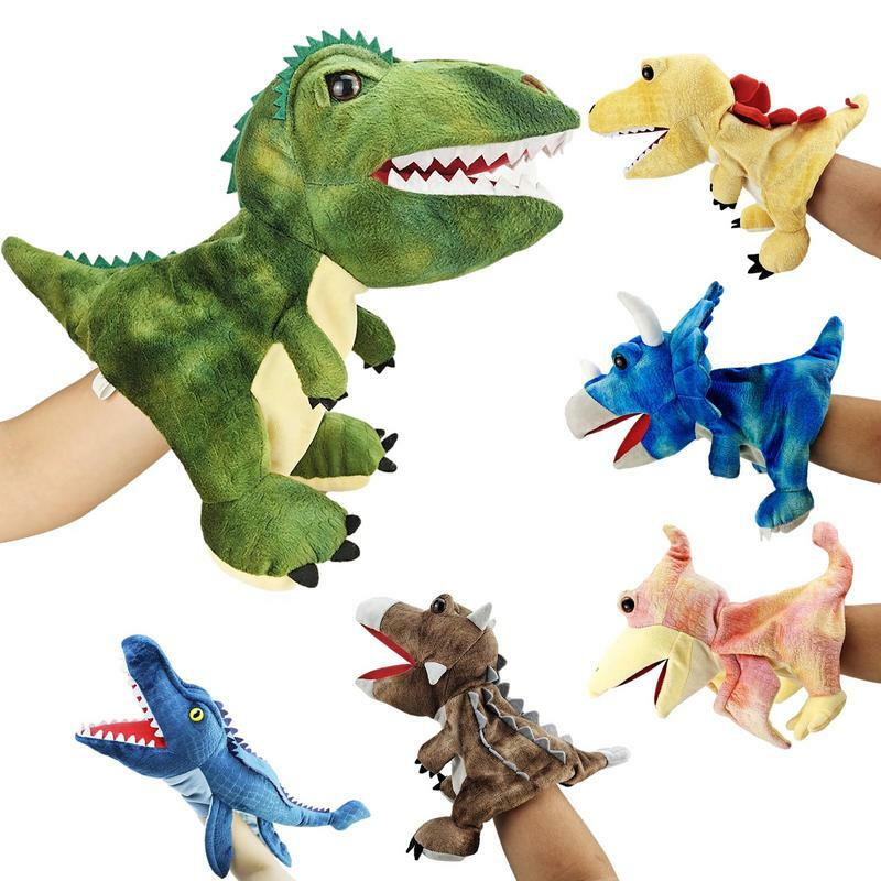 귀여운 공룡 손 인형 플러시 장난감 작업 입 부드럽고 편안한 역할 놀이 손가락 이야기 인형 봉제 동물 어린이용