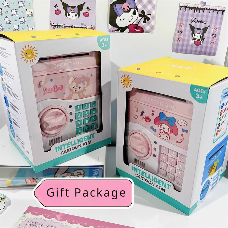 Sanrio Anime Kawaii Kuromi My Melody Cinnamoroll forma sicura salvadanaio per bambini con musica ragazza cuore giocattolo carino regalo di compleanno
