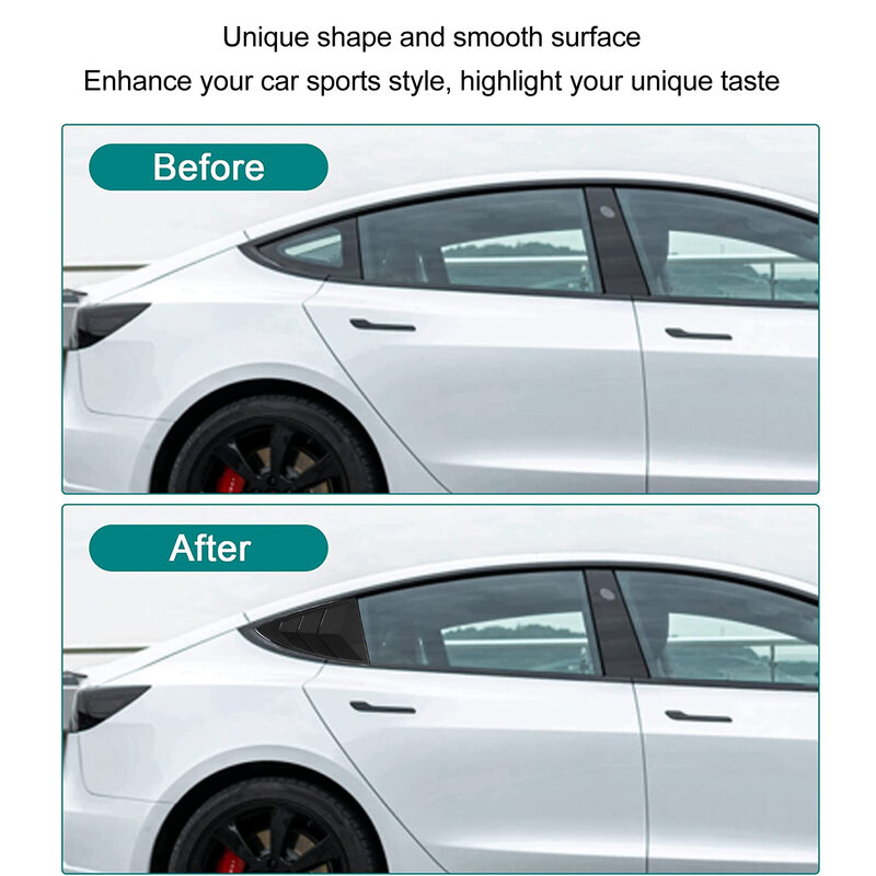 2PCS Side Window Spoiler Smooth Surface Triangle Splitter Shade Cover Replacement For Tesla Model Y 2021 To 2023 Black
