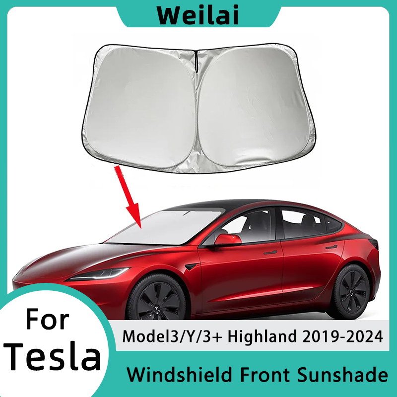 Verbeterde Zonnescherm Voor De Voorruit Voor Tesla Model 3 Hoogland 2024 Auto Opvouwbare Voorruit Zonnescherm Bescherming Hittebescherming Model 3/Y
