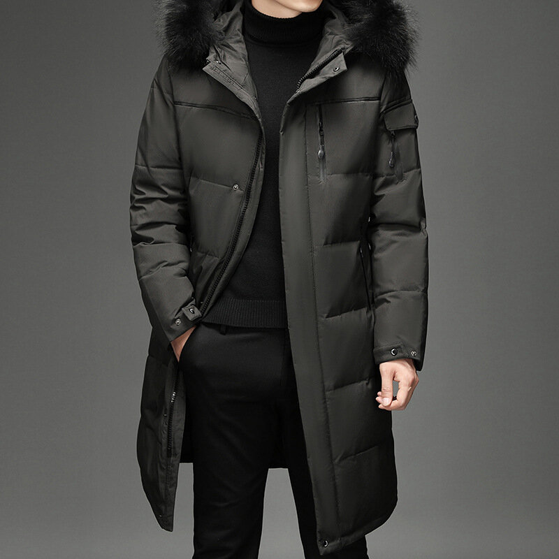 2023 New Male Fashion Long White Duck Hooded Down Parkas Plus Size 4XL 5XL Men's Thickened Down Jacket -30 Winter Warm Down Coat
