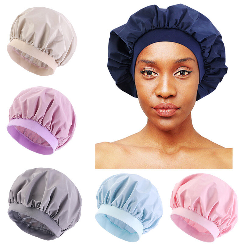 Women's Thin Elastic Baotou Shower Cap Hygienic Cleaning Travel Portable Waterproof Solid Color Beauty Wash And Perm Cap
