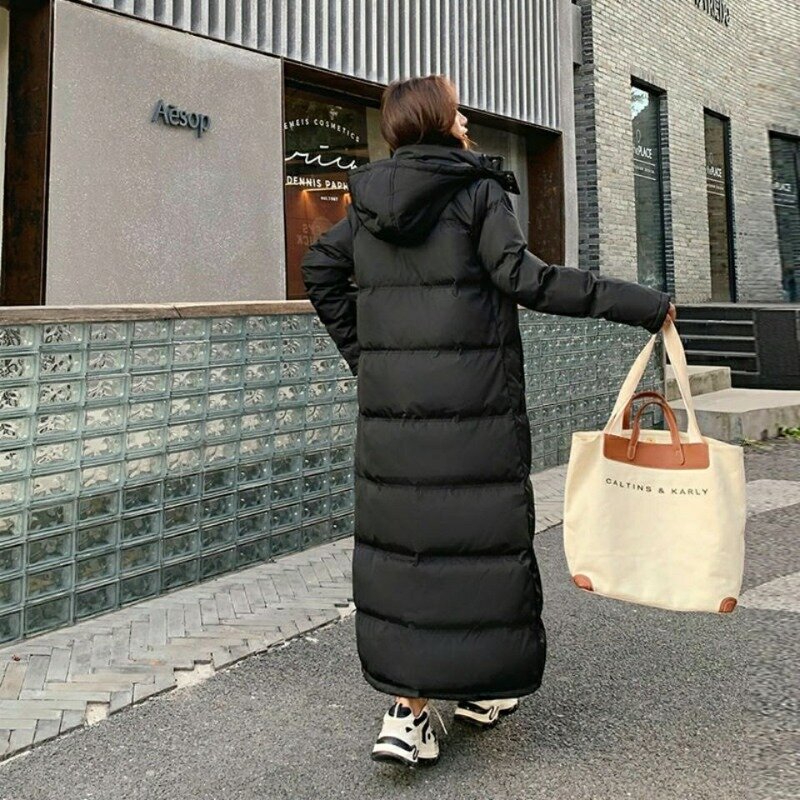 2023 New Women Down Jacket Winter Coat Female Super Long Over The Knee Parkas Slim-fit Hoodie Outwear Thick Warm Outcoat