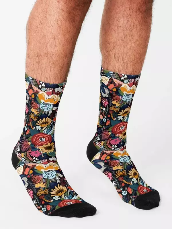 Popping Moody-Calcetines florales para hombre y mujer, medias de diseñador con liga brillante, a la moda japonesa