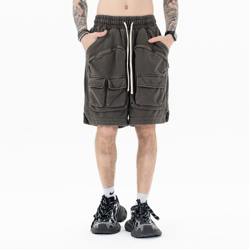 Firm ranch 2024 neue koreanische Mode lässig baggy Cargo-Shorts für Männer elastische Taille Sommer Multi-Pocket schwere Taktik fünfte Hose