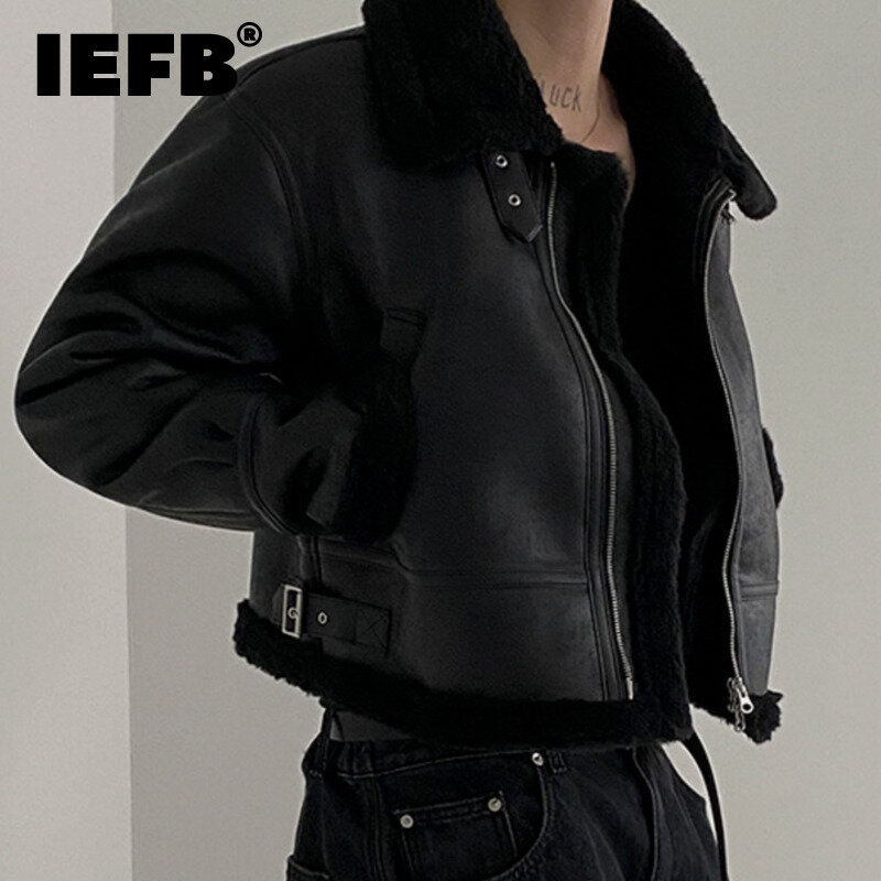IEFB-Casaco de couro de algodão masculino, estilo coreano, camurça de cordeiro solta, jaqueta PU acolchoada motocicleta, tendência masculina, inverno, novo, 9C3184, 2023