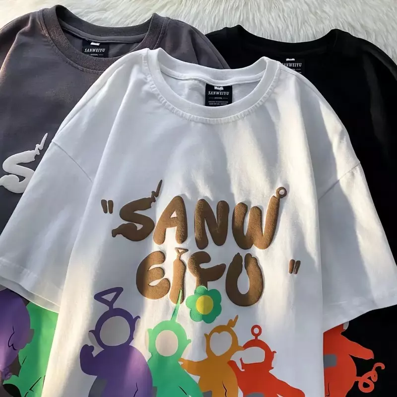 Camiseta de estilo harajuku japonés para mujer, ropa gótica de gran tamaño con dibujos de parejas dulces y frescas, tops góticos vintage y2k