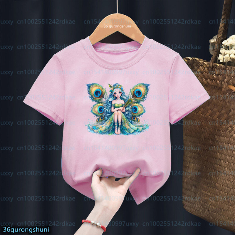 Camiseta con estampado gráfico de cuentos de hadas para niña, ropa bonita de verano, 2024