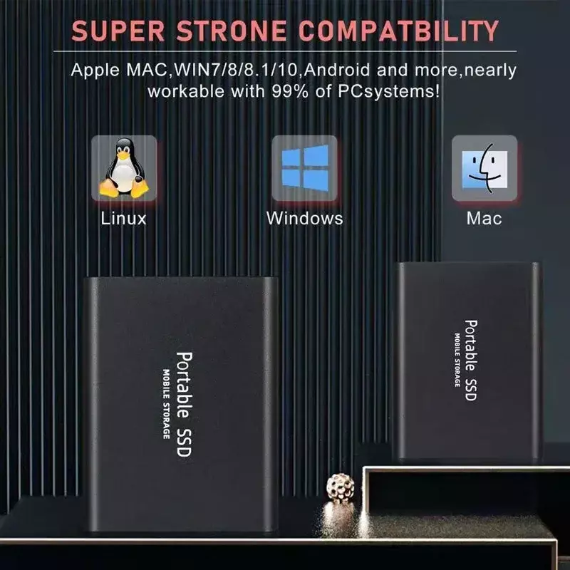 محرك أقراص صلب محمول عالي السرعة SSD ، جهاز تخزين خارجي ، نوع C ، USB ، واجهة للكمبيوتر المحمول ، Mac ، GB ، 1: 1
