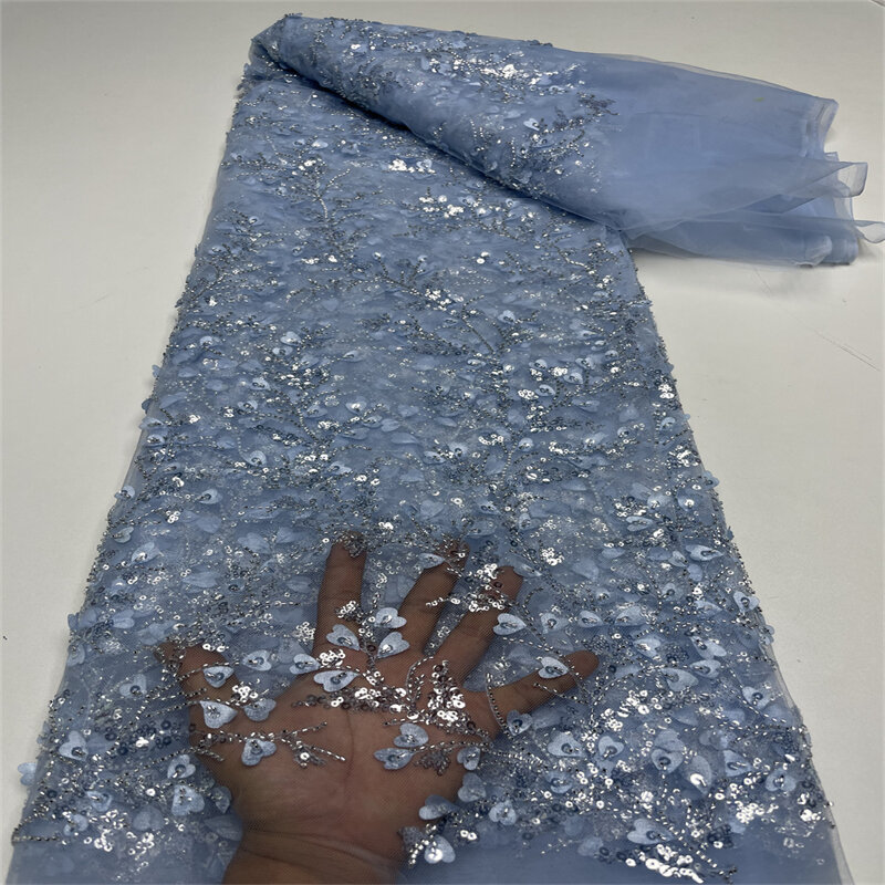 Африканская кружевная ткань с блестками, нигерийский и французский тюль, вышивка бисером, Свадебный материал, высокое качество, 2024