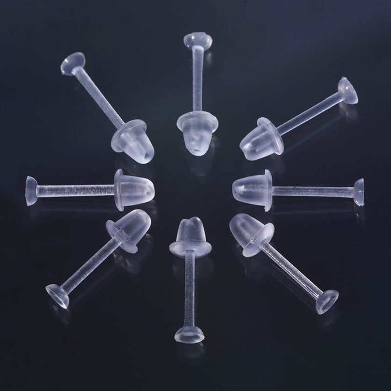 100 Set Anting Plastik Tiang & Punggung Anting Kancing Hypoallergenic untuk Telinga Sensitif Anting Olahraga Tak Terlihat Jernih