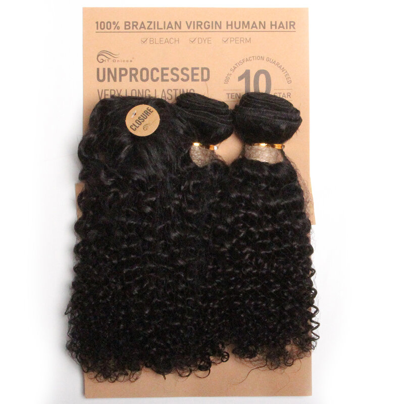 Пучки человеческих волос Ombre с застежкой бразильские кудрявые пучки с застежкой 3 + 1 кудрявые пучки волос и круглая застежка
