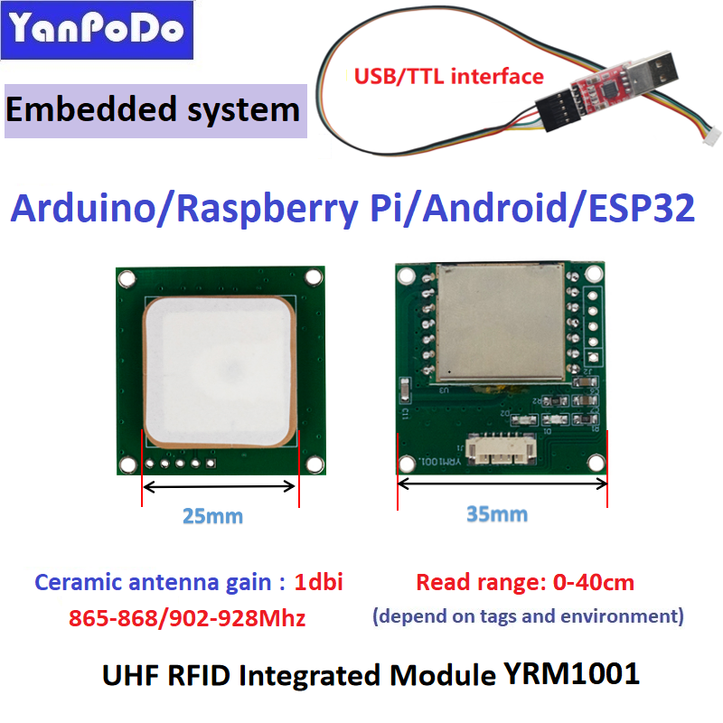 Mini Embedded UHF RFID Module Raspberry Pi Access Control Card Reader 0-5.5dbi Antenna Integrated RFID Module Reader