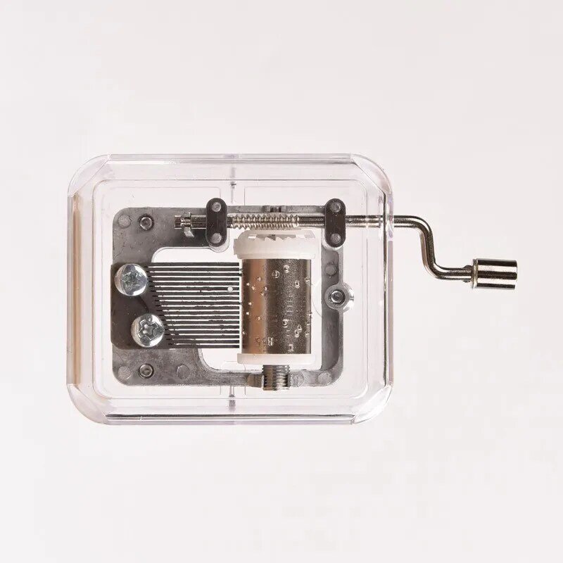 Kotak oktaf gerakan logam Mini, 1 buah tangan menyenangkan kotak musik transparan bahan akrilik kreatif hadiah ulang tahun teman pasangan