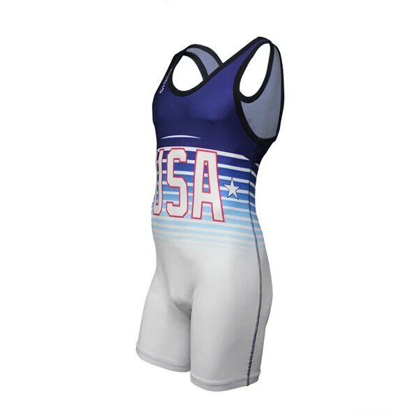 Wresgling Singlet USA Triathlon One Piece Cycling Bodysuit Iron Men Summer Swimwear Gym Sports Clothing Fitness Running Wear