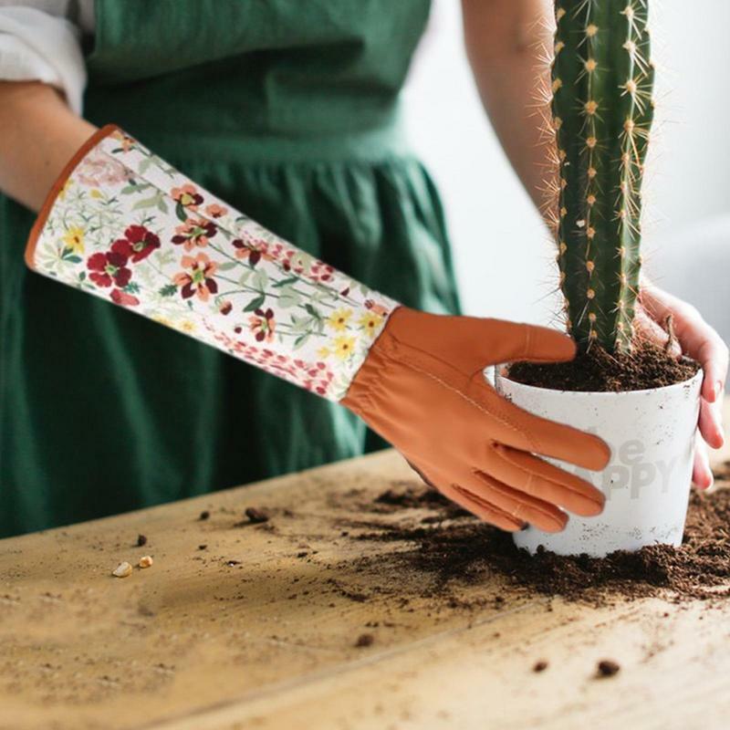 ถุงมือทำสวนถุงมือยาวสำหรับผู้หญิงกันหนามทนทานกันน้ำถุงมือทำงานอุปกรณ์ทำสวน