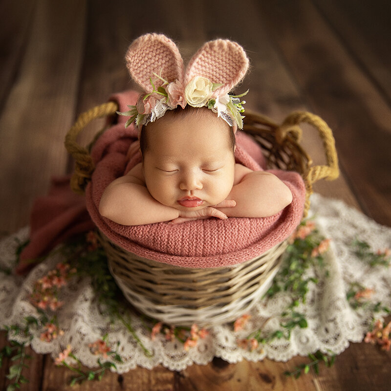 Bandeau de sauna avec oreilles de lapin, accessoires de photographie, fleurs artificielles, accessoires pour cheveux, photo de bébé fille