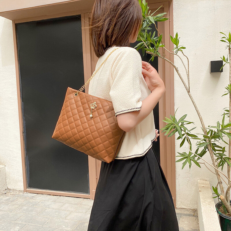 Модная вместительная сумка-тоут для покупок, женская сумка с ромбовидным узором, женская сумка через плечо в Корейском стиле, женская сумка с перекрестными углами