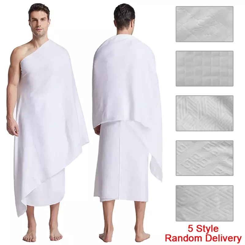 1 pz arabo musulmano Hajj asciugamano morbido e confortevole asciugamano bianco arabo musulmano minoranza scialle da preghiera da uomo Hajj abbigliamento 210x105cm