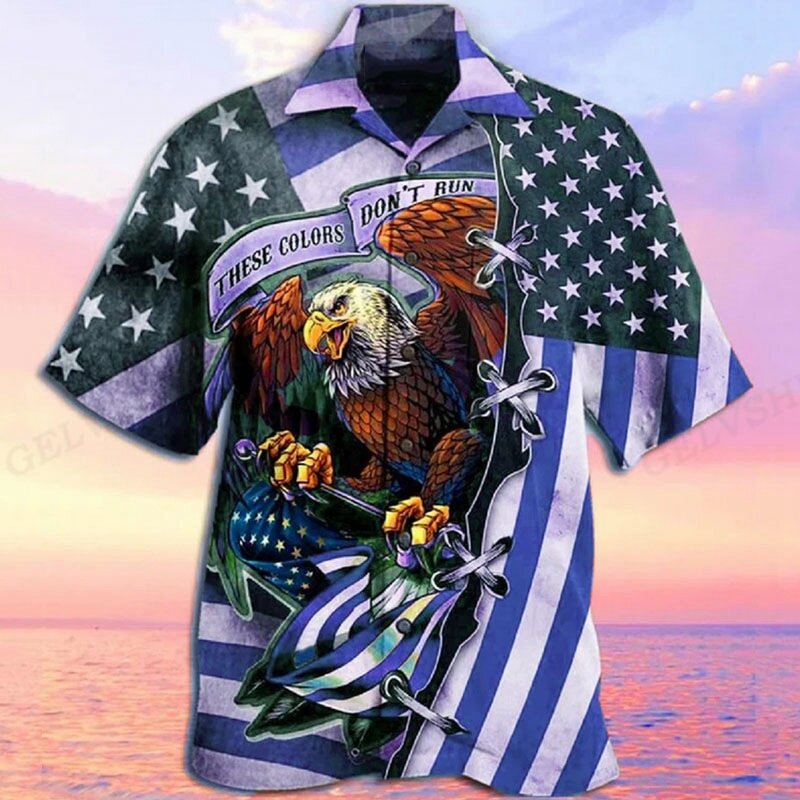 Рубашка мужская с 3D-принтом в виде попугая, Повседневная модная Гавайская пляжная блузка, с коротким рукавом, с лацканами, для мальчиков