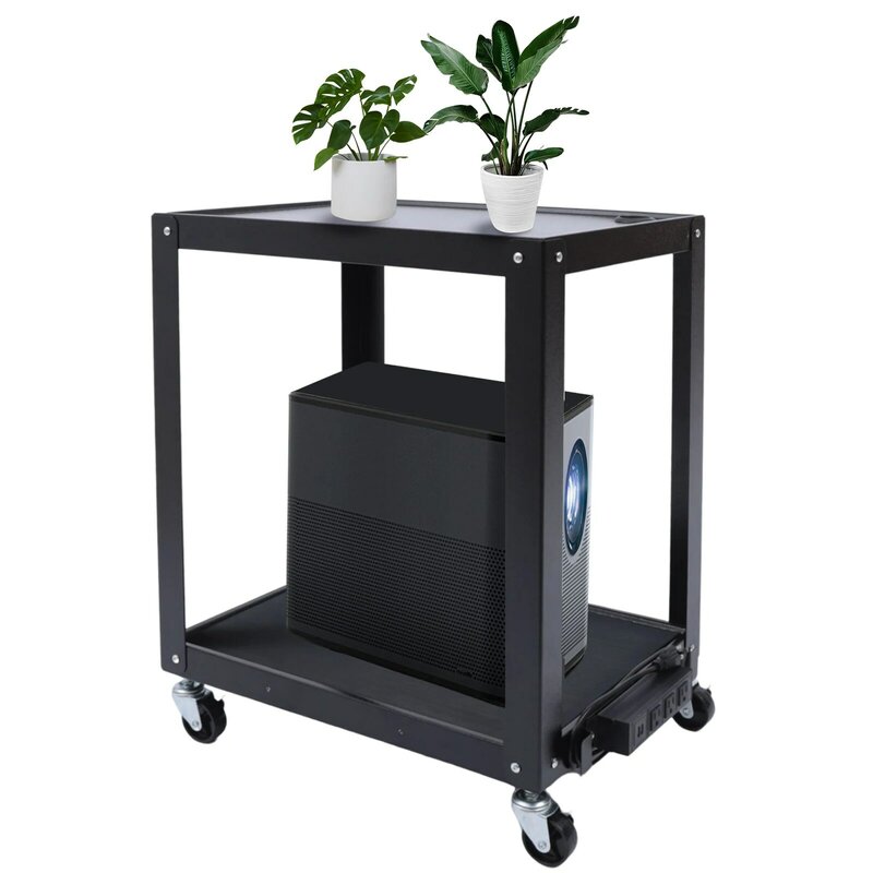 26Inch Media Cart with Power Strip, 2 Shelves,4 Rolling Casters,Maximum Load Capacity of 110.23 Lbs