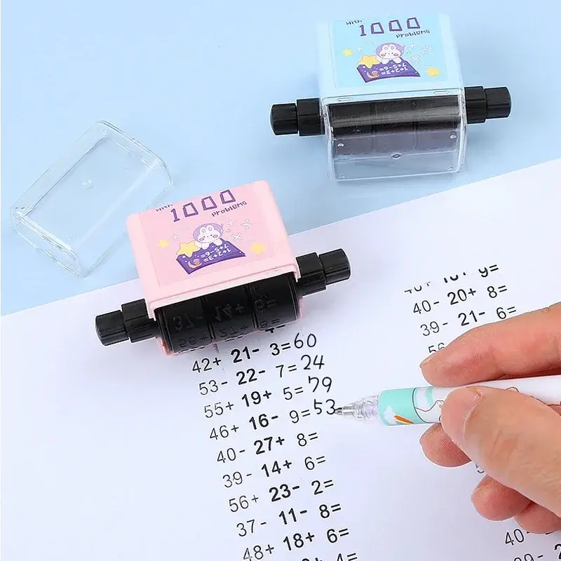 Math Roller Stamp para Ensino, Ferramentas de ensino para crianças, 1000 palavras, 3 fileiras de rolos