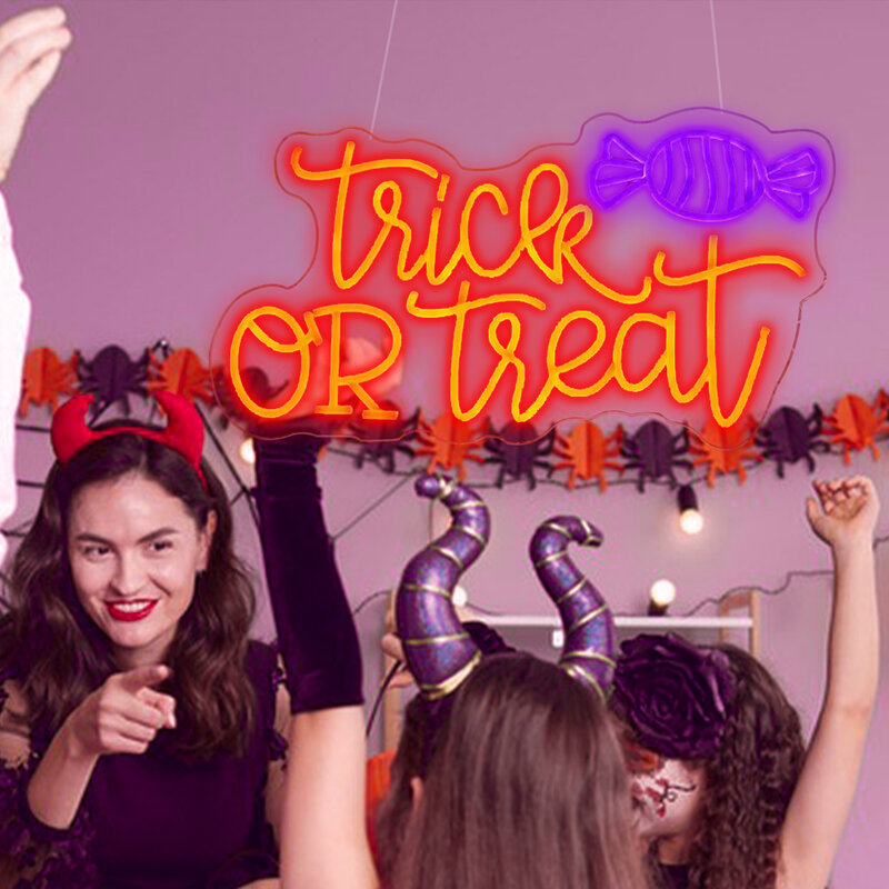 Trick or treat letreros de neón para Halloween, decoración de pared para dormitorio, fiesta, Club, Pub, Bar, tienda, regalos para habitación de niños, letrero de neón de Halloween