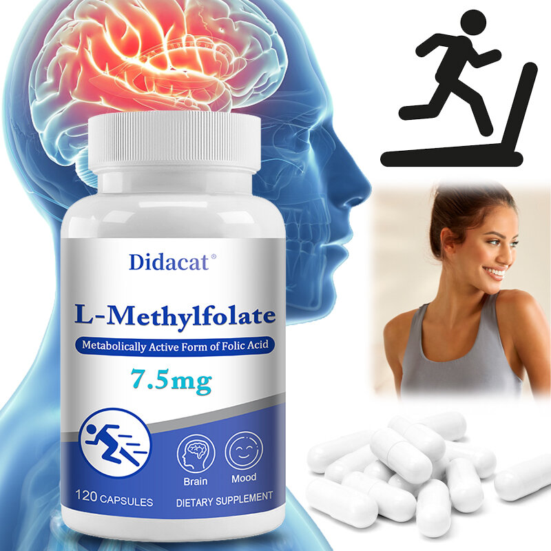 L-metacrilato folato 7mg de alta potência, usado para humor, cognição, saúde neurológica e melhoria da qualidade do sono