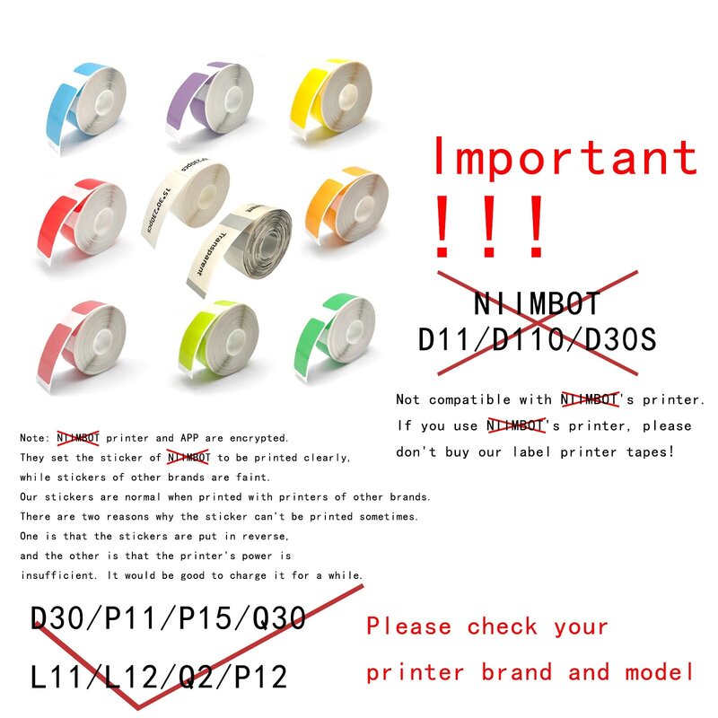 Cinta adhesiva Lable para Pristar P15, papel de etiqueta colorido, D30, P12, D11, 5PK