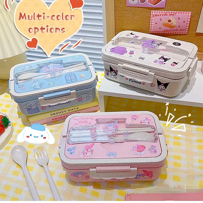 Miniso-Kuromi lancheira para estudante, compartimentada Eco-friendly Bento Box, Food Storage Container, My Melody, Louça, Cinnamoroll, My Melody