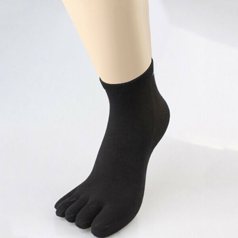 Женские хлопковые носки с пятью пальцами, Дышащие Короткие носки до щиколотки, спортивные однотонные носки для бега, черный белый серый