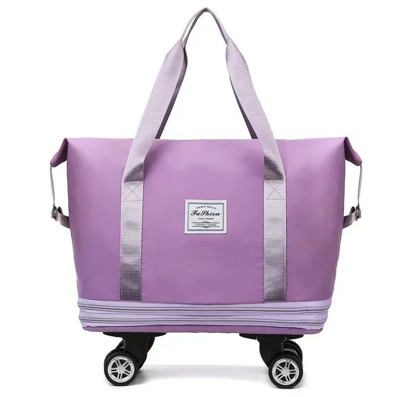 Tas perjalanan dapat dilipat, tas koper dengan pegangan roda saku basah kering multifungsi tas perjalanan roda