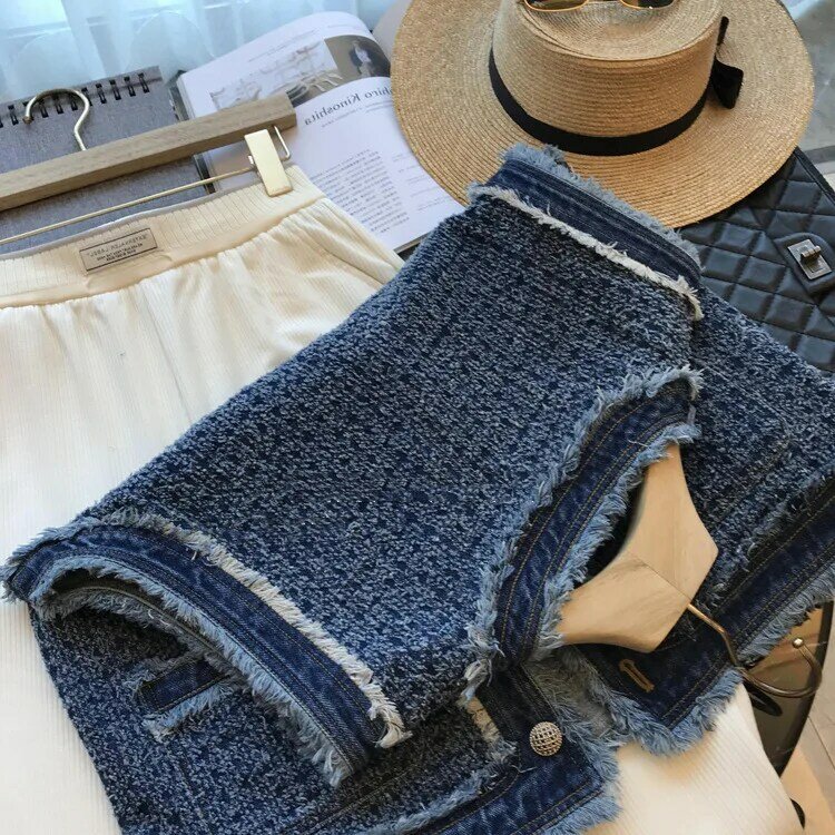2023 estate stile coreano Casual o-collo senza maniche gilet di jeans moda donna Street Style blu Y2K cappotto monopetto allentato