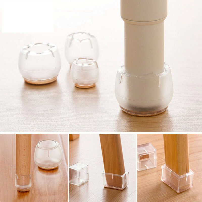 Tampas transparentes para perna de mesa, acessórios para proteção de piso e madeira para cadeiras, 4 tamanhos