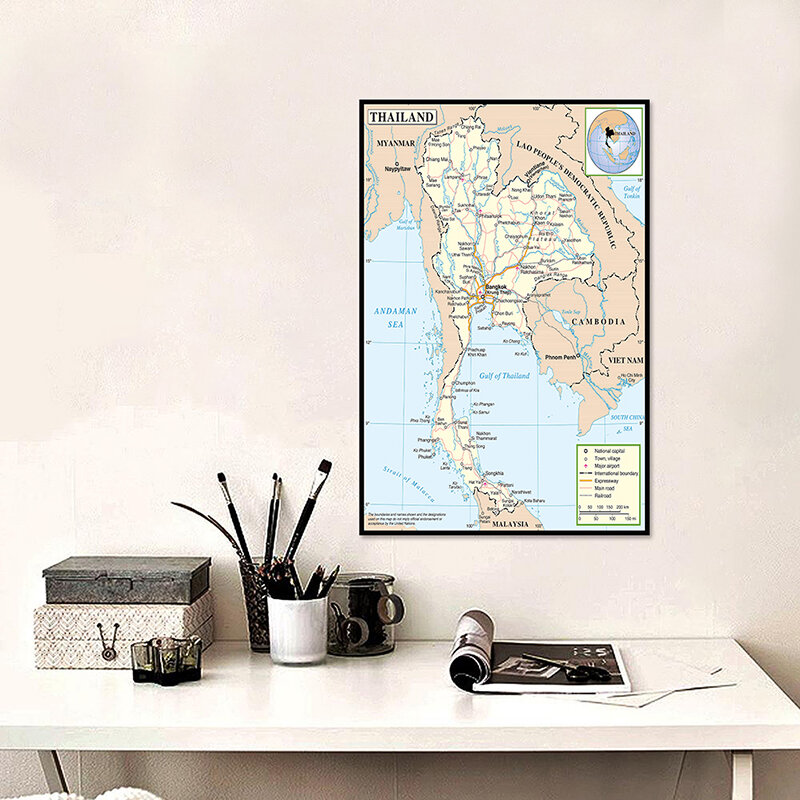 42*59cm Administrative Map of The Thailand Canvas Painting Wall Decorative Poster and Print Home Decor School Teaching Supplies