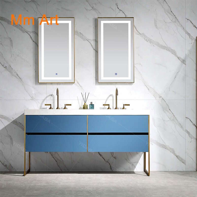 Niebieski podwójny łazienkowy zestaw kosmetyczny sztuczny kamień mycia duży pojemność przechowywania kolor i rozmiar szafki