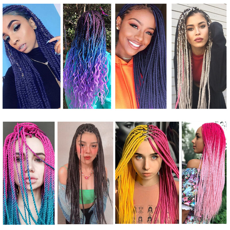 合成ジャンボ編組女性のためのヘアエクステンション、オンブルジャンボ毛、diy組紐、ピンク、紫、黄色、グレー、24インチ