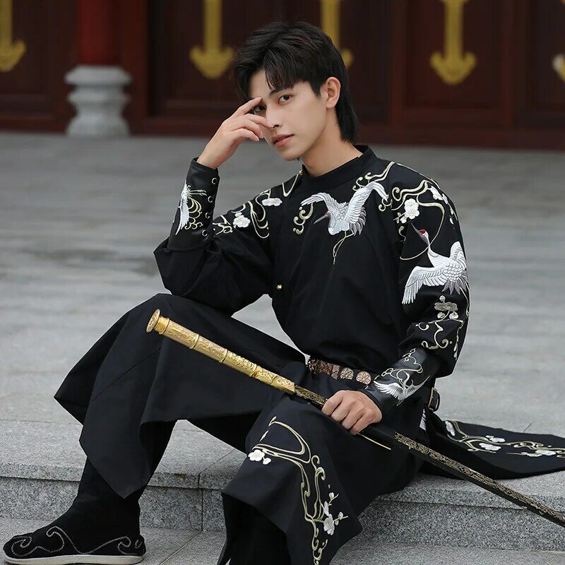 Männer chinesische traditionelle bestickte Kran Hanfu Kleid Tang Anzug orientalische Mode Roben Strickjacke Yukata Party Cosplay Kostüme