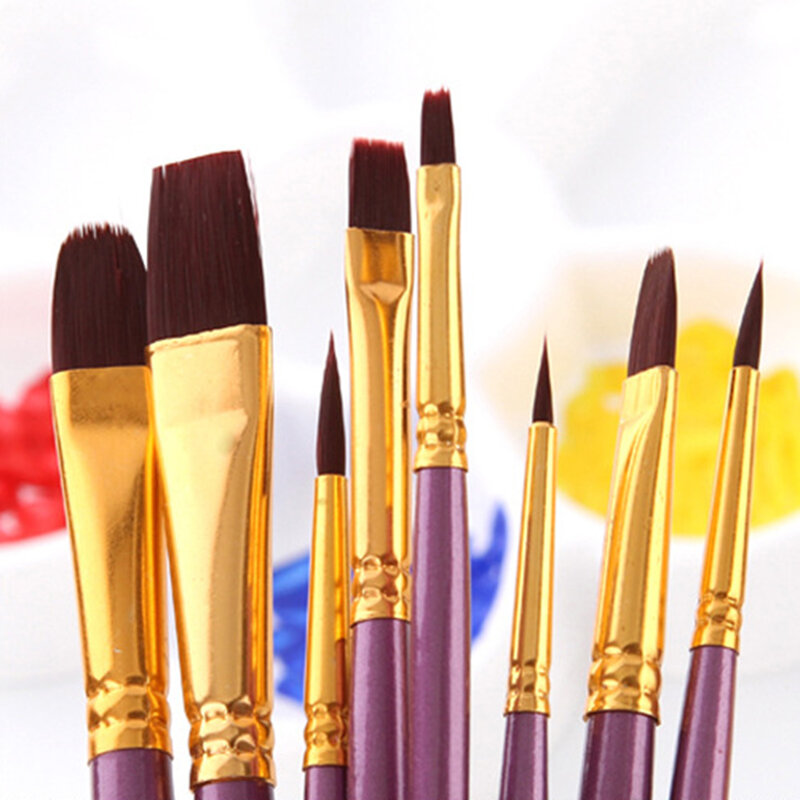 Set di pennelli per olio ad acquerello a guazzo multifunzionale per capelli in Nylon da 10 pezzi 3 colori pigmento solido