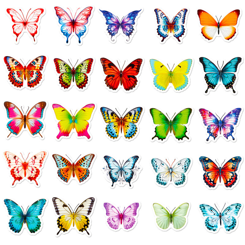 50pcs Ins Cartoon Beautiful Butterfly Series Graffiti Stickers Suitable for Laptop Desktop Cup Decoration DIY Sticker Toys