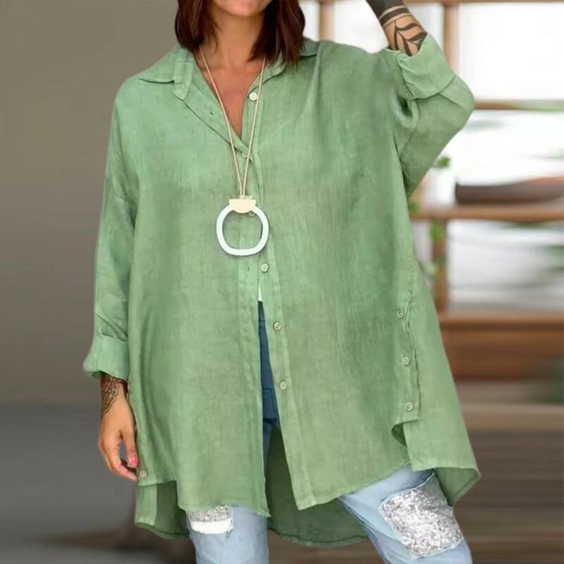 Women Long-sleeve Shirt Commuting Style Shirt Lapel Long Sleeve Women's Shirt Solid Color Loose Fit Commuting Style Summer