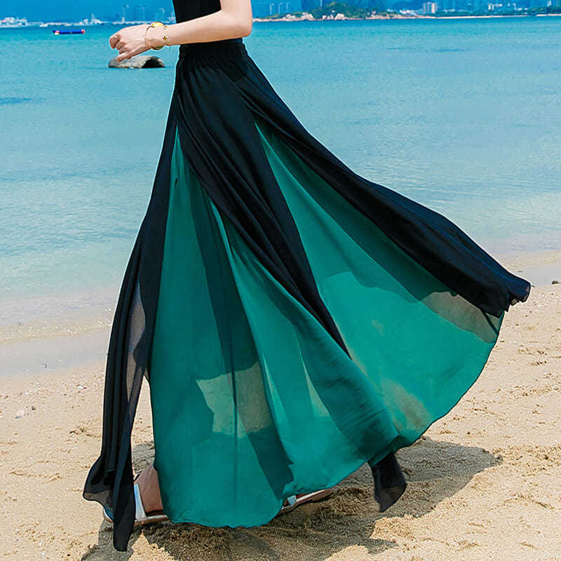 Kobiece eleganckie nowe długa siatka spódnice damskie w stylu Vintage z wysokim stanem a-line spódnica w jednolitym kolorze kobiece modne jedwabne spódnice Maxi Q379