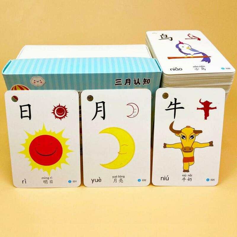 Anak-anak TK Cina Kartu Pinyin Karakter Hanzi Belajar Usia Literasi Kartu Gambar Pencerahan Ganda Awal