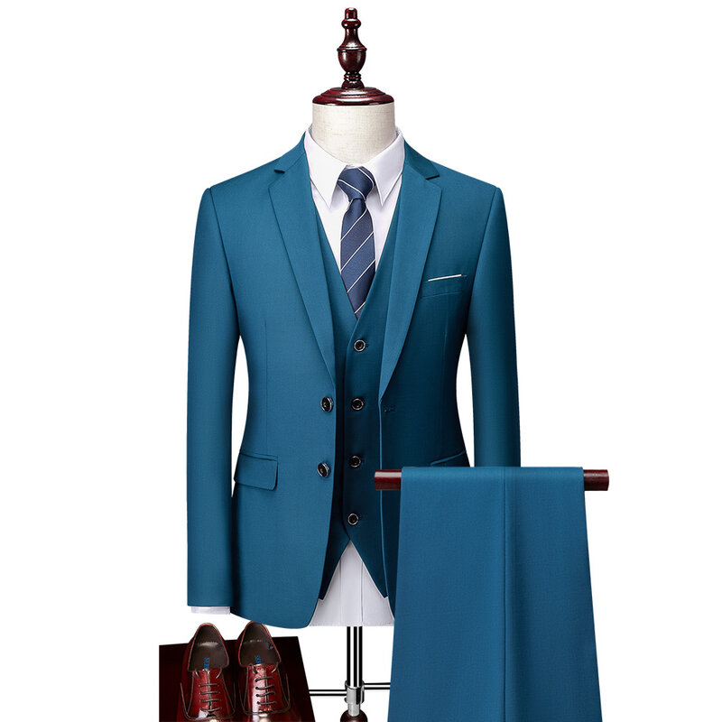 P-3 Anzug mit zwei Knöpfen für Männer, schmal geschnittenes Hochzeits kleid im koreanischen Stil, Business-Freizeit anzug für Herren des Bräutigams