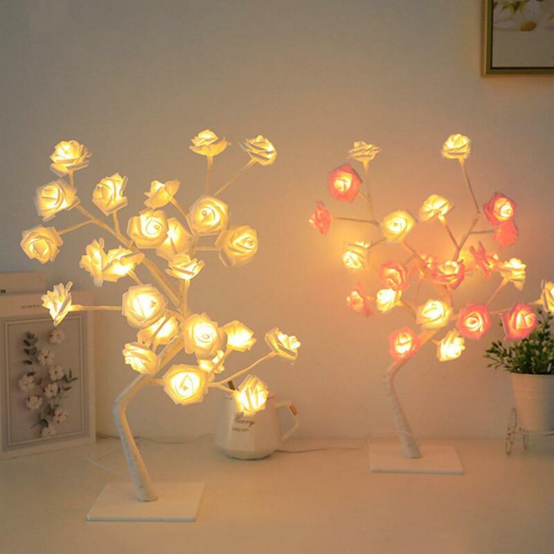 LED Tree Lamp Realistic Soft Lighting Detachable LED Night Light Plug Play USB LED Table Lamp Rose Flower Tree Light Party